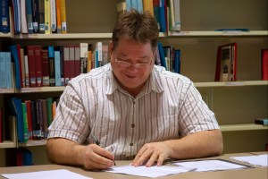 Jeff Swords at work in the library
